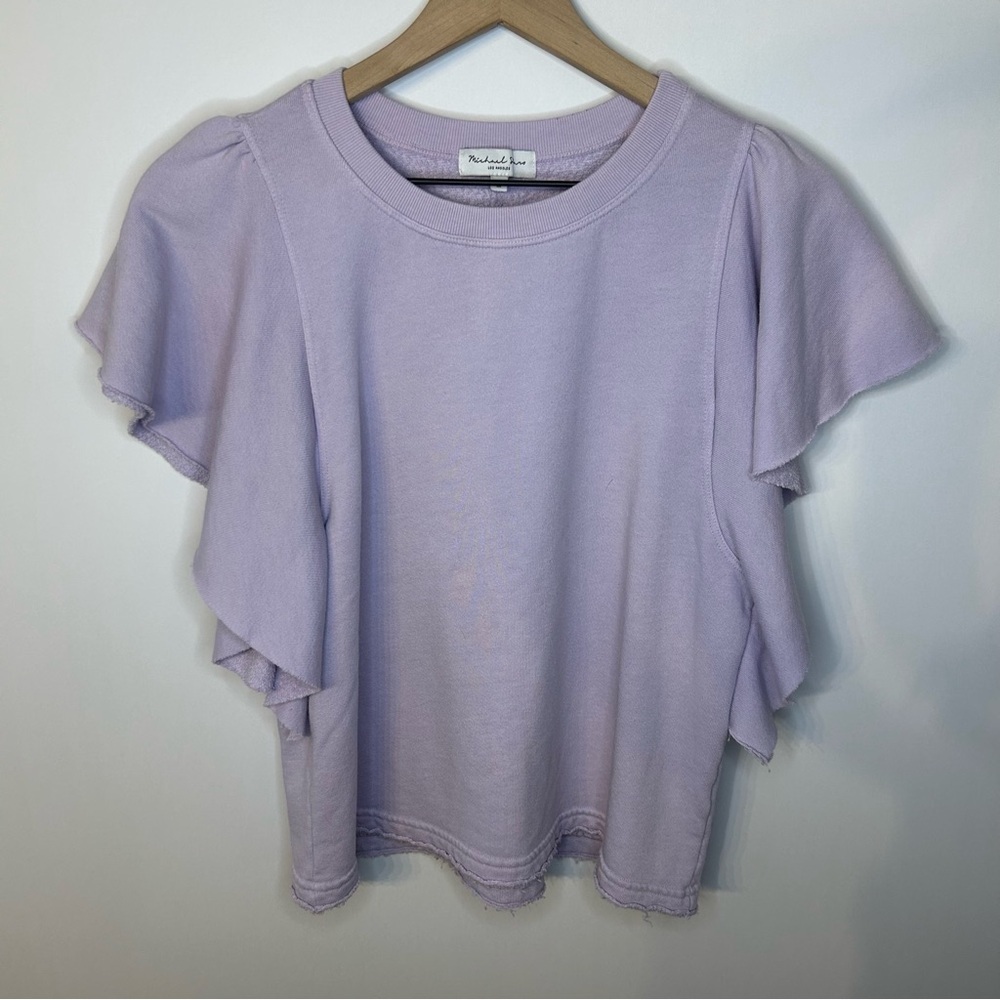 Michael Stars Ariana Flutter Sleeve Top in Pale Lilac Purple, Size Medium - Picture 2 of 9